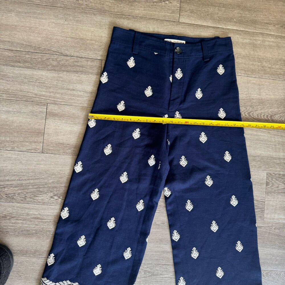 Zara High Waisted Boho ChiNavy Blue Embroidered Pants Culottes Cottagecore Sz S - Picture 13 of 16